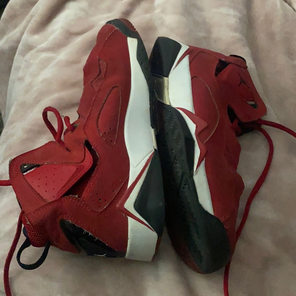 True flight GS Jordan’s black white red gym basketball shoes
